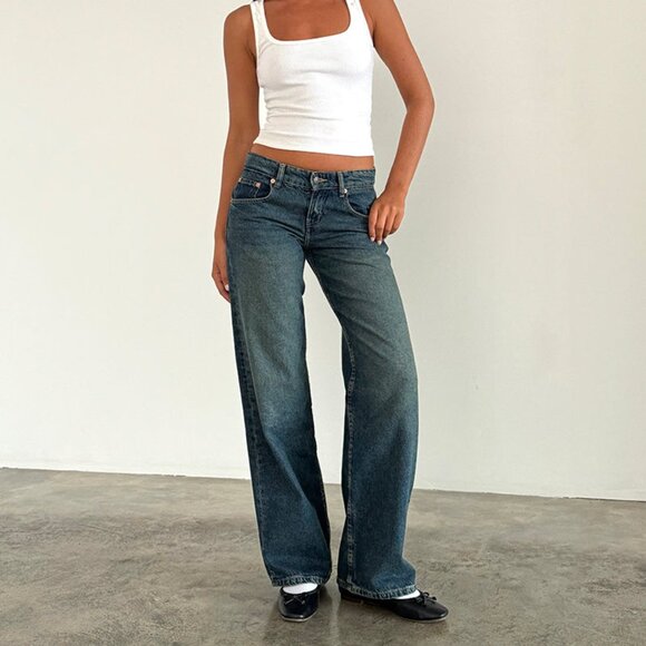 Motel Rocks Low Rise Parallel Jeans in Bright Blue Size W24 L32W24 L32 - Picture 1 of 3